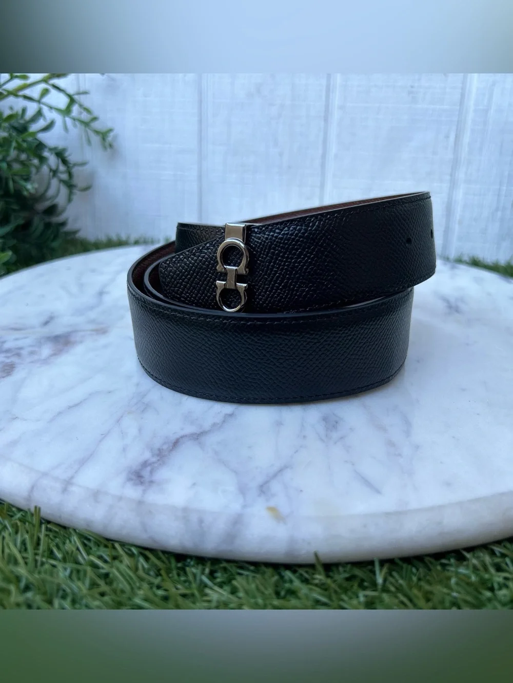 Salvatore Ferragamo Brown Leather Double Gancini Belt Strap Only